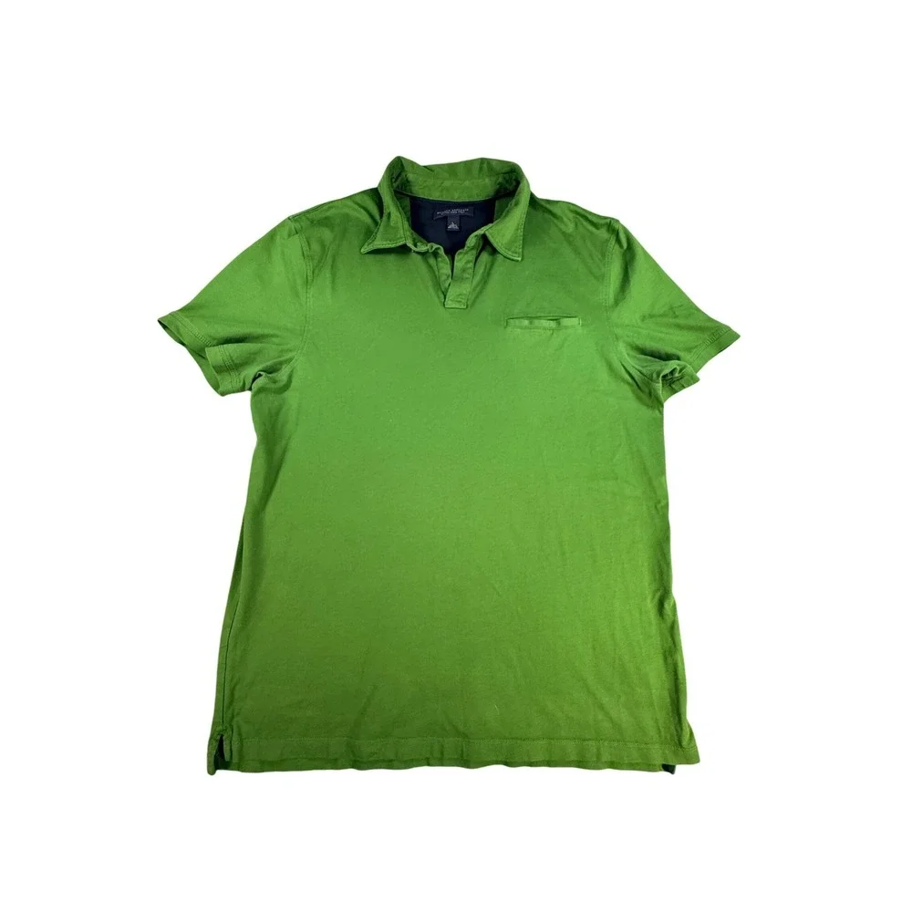 Banana Republic Mens Fitted Pima Polo Shirt Chest Pocket Large Green Cotton